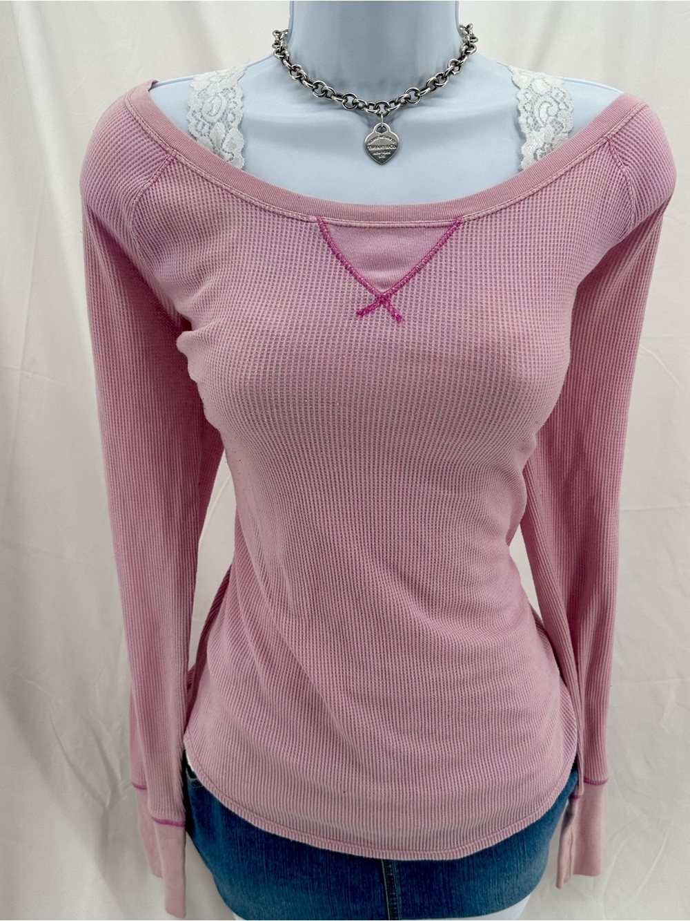 Coquette Victorias Secret Pink Waffle Knit Long Sleeve Top
